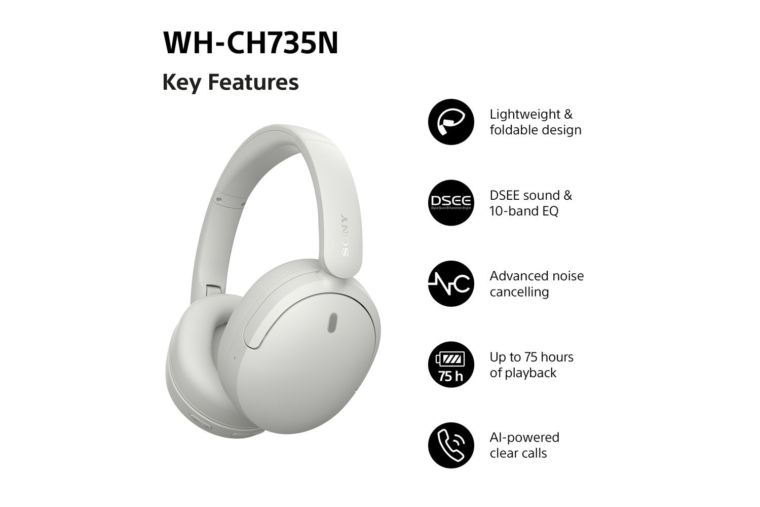 Sony WH-CH735N Wireless Noise Cancelling Headphones | White-2