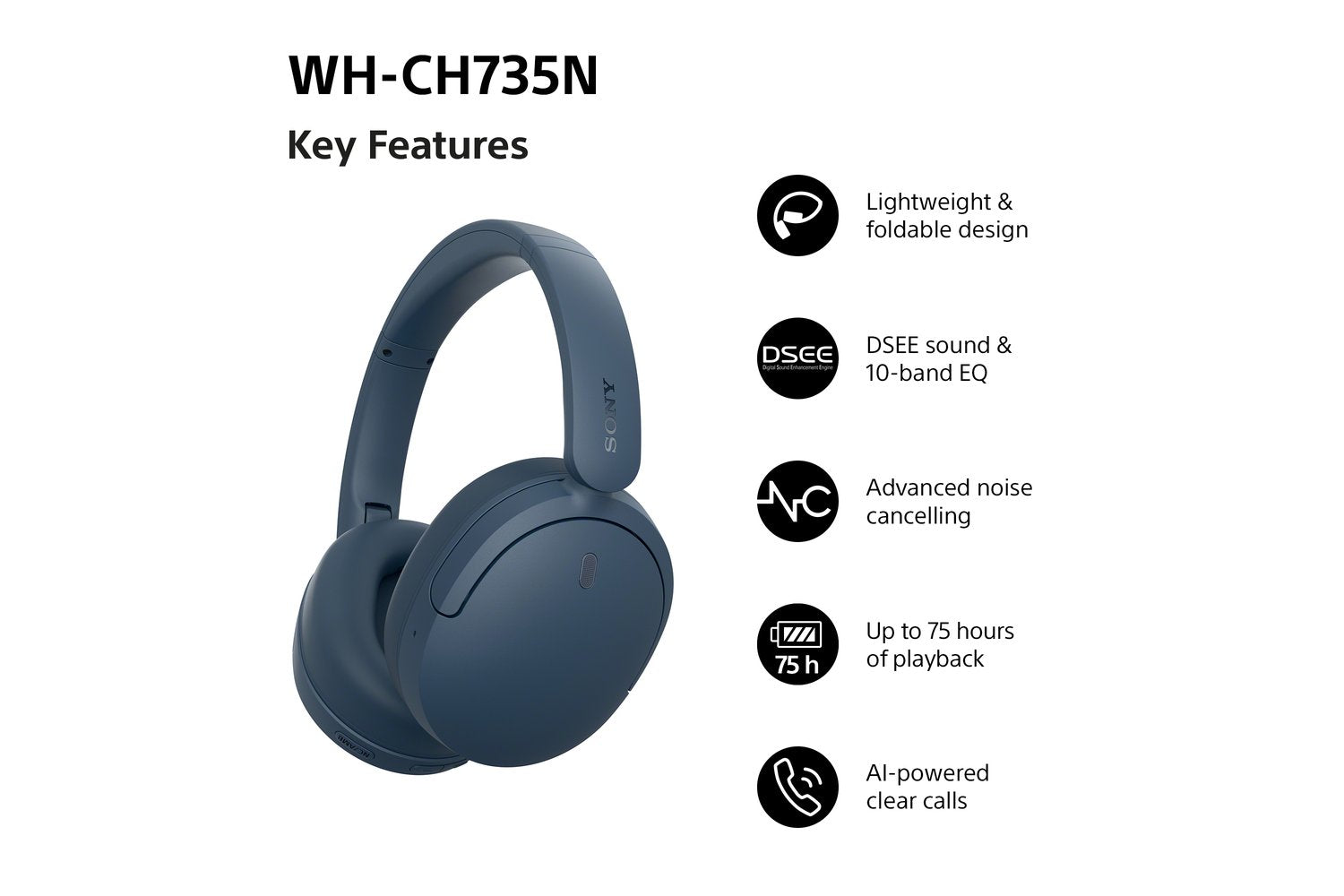 Sony WH-CH735N Wireless Noise Cancelling Headphones | Blue-2