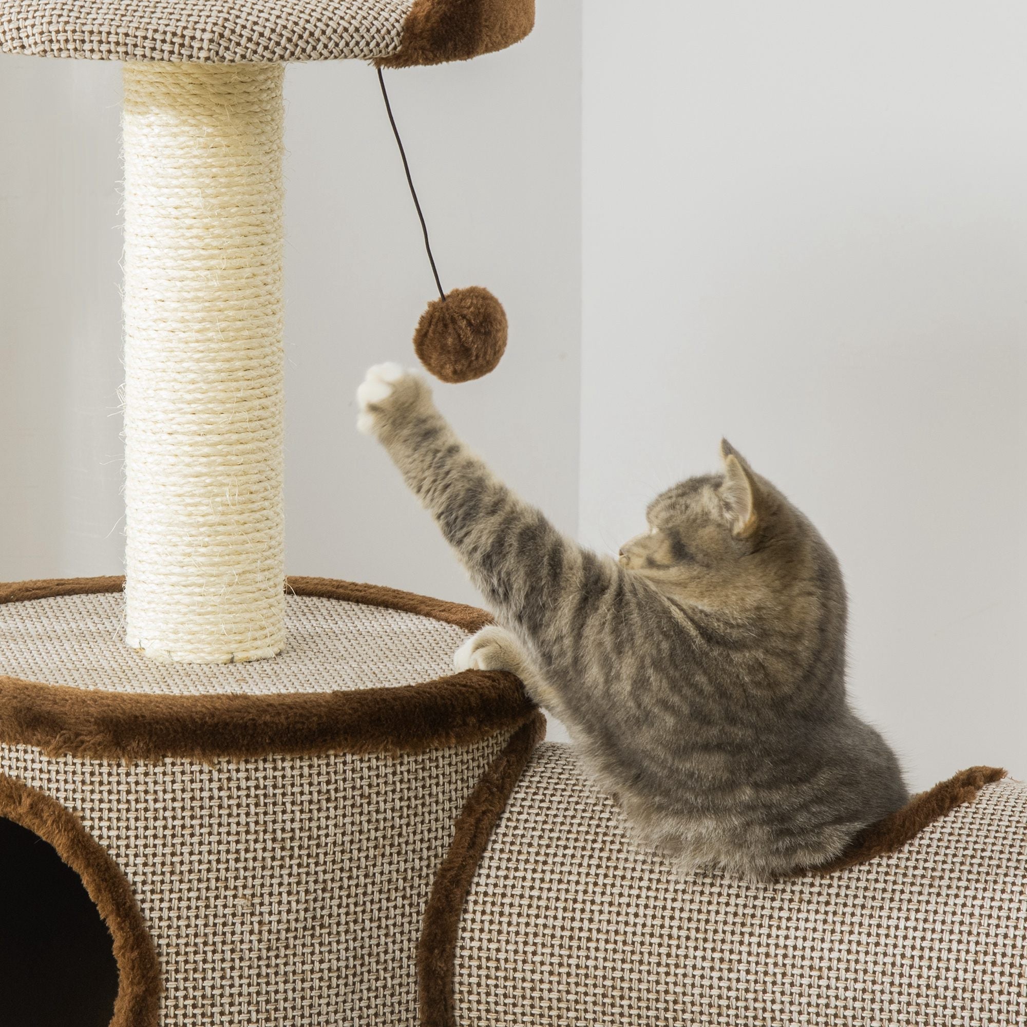 PawHut D30-411 104cm Scratching Post Cat Tree | Brown-7