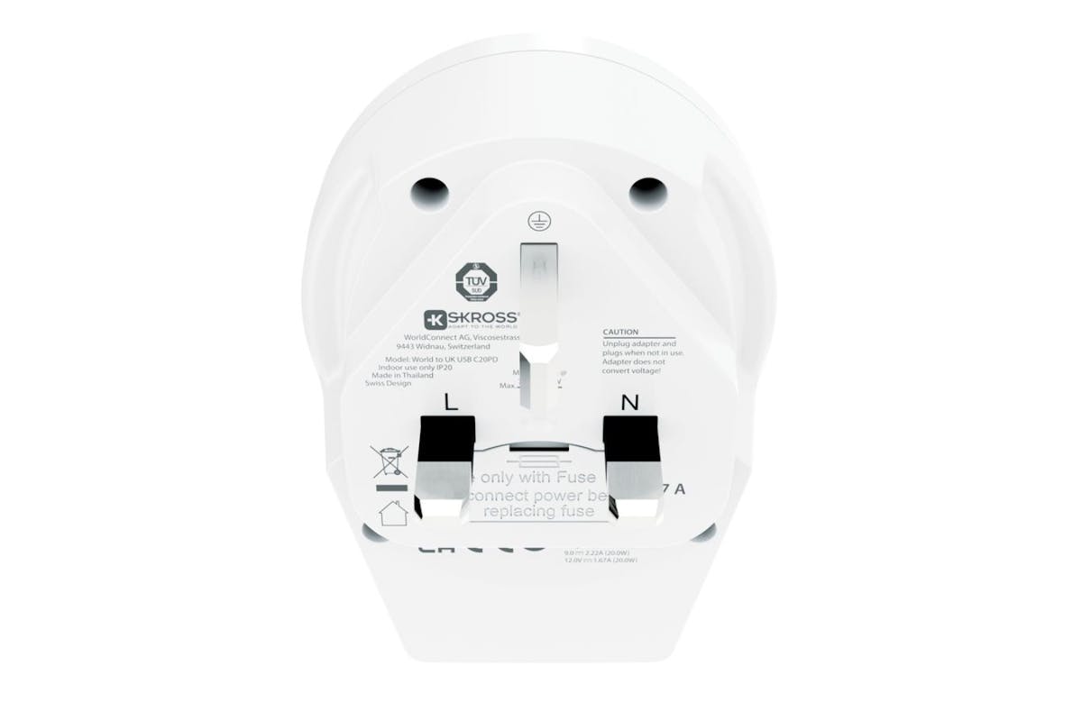Skross C20PD 1 x USB-C World to UK Travel Adapter | White-4