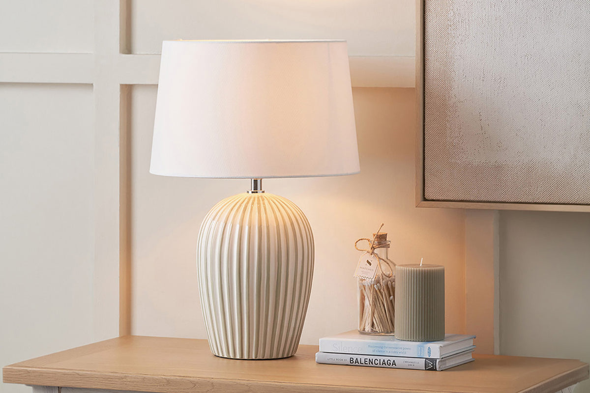 Stripe Ceramic Table Lamp | Sage/White-2