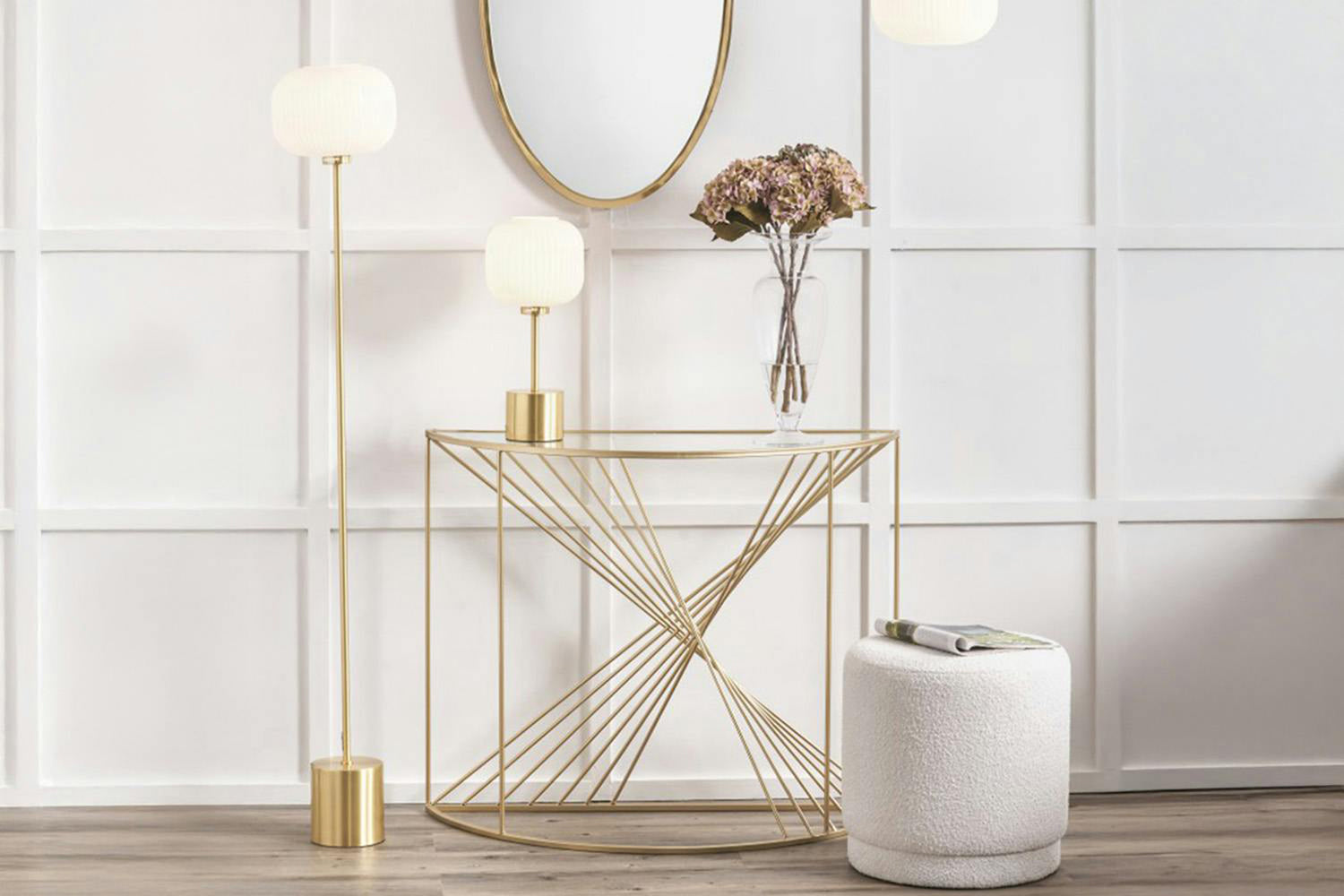 Bella Ribbed Glass Table Lamp | White/Gold-2