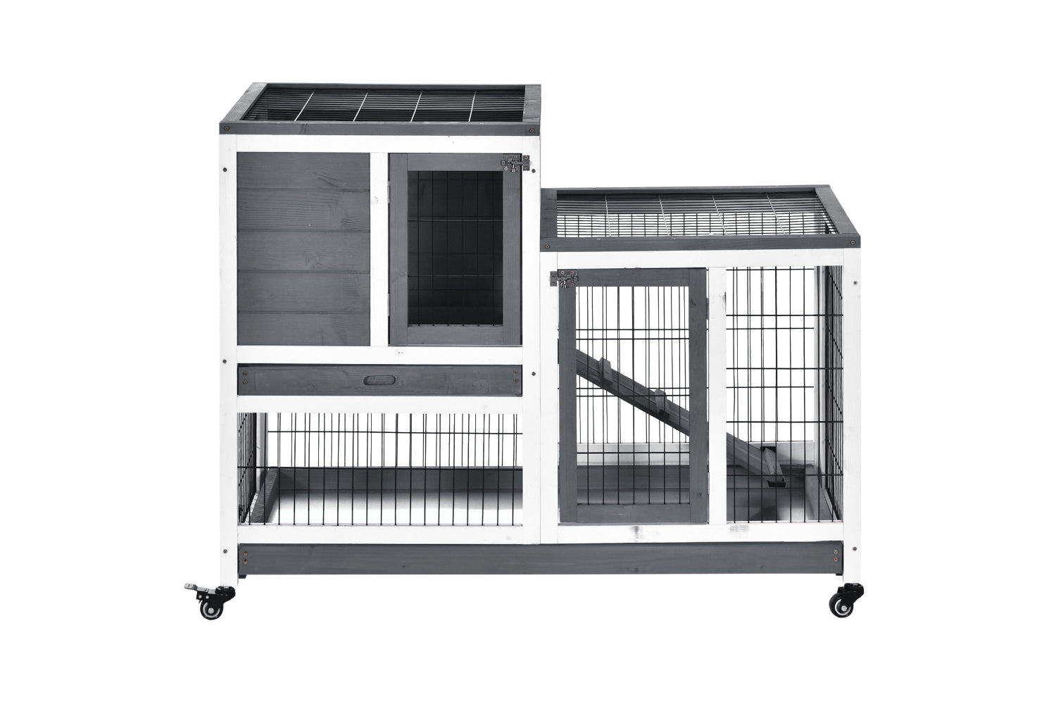 PawHut D51-125 2-Tier Fir Wood Indoor Hutch | Grey