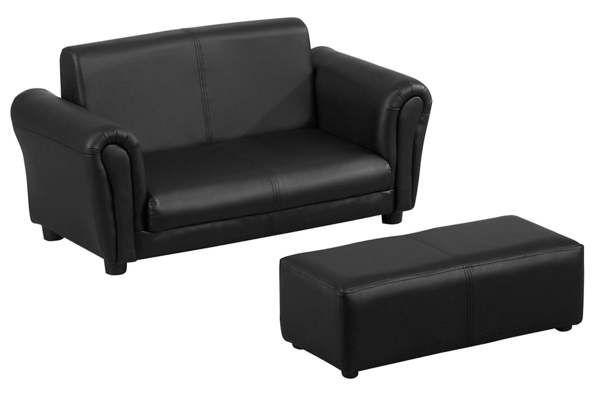 Homcom 2 Seater Toddlercouch Kids Sofa with Footstool | Black