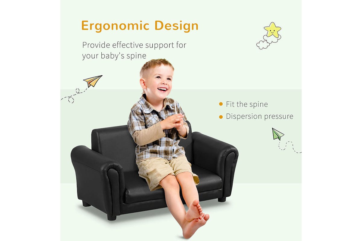 Homcom 2 Seater Toddlercouch Kids Sofa with Footstool | Black-3