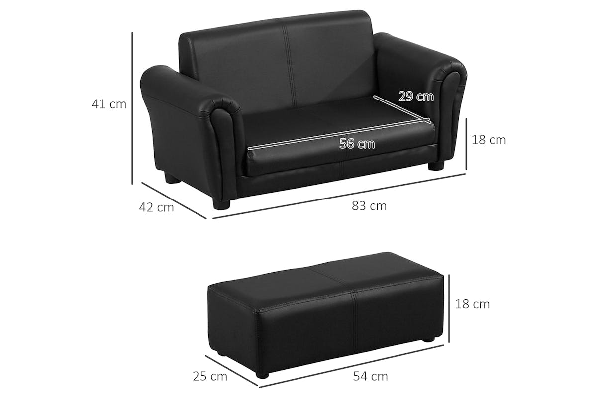 Homcom 2 Seater Toddlercouch Kids Sofa with Footstool | Black-8