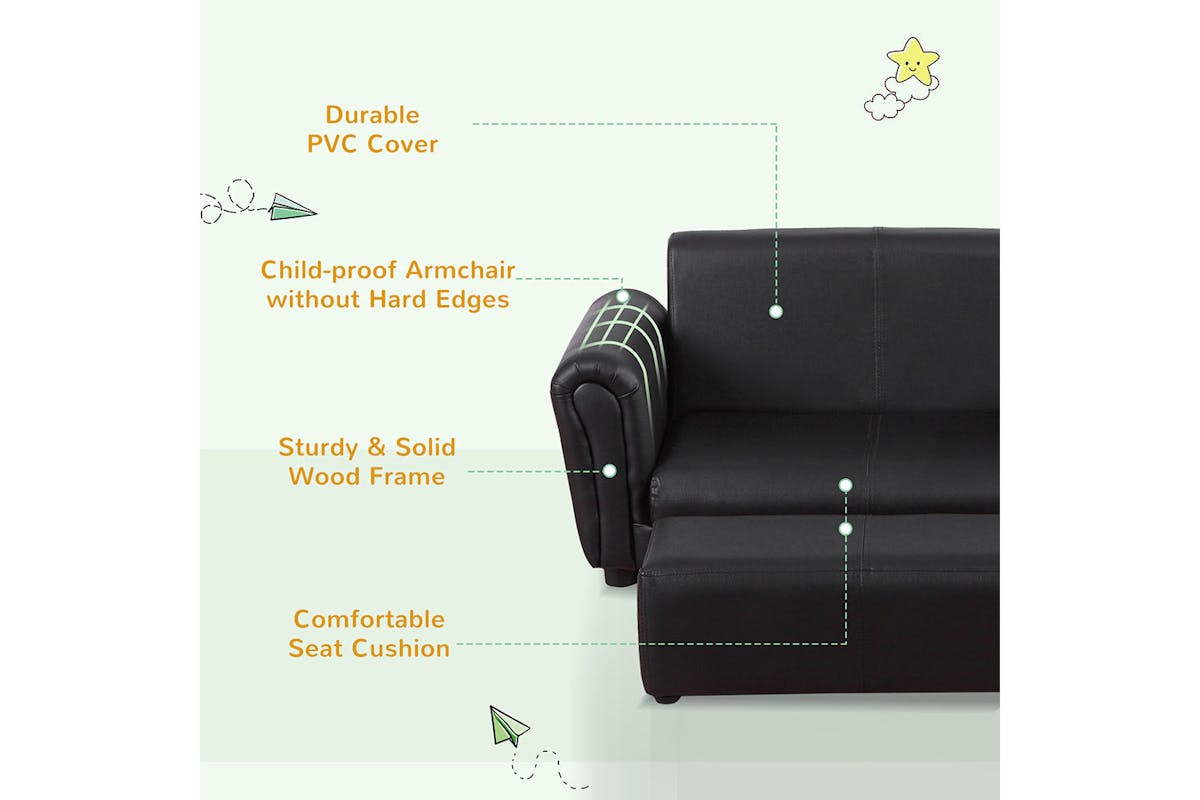 Homcom 2 Seater Toddlercouch Kids Sofa with Footstool | Black-5