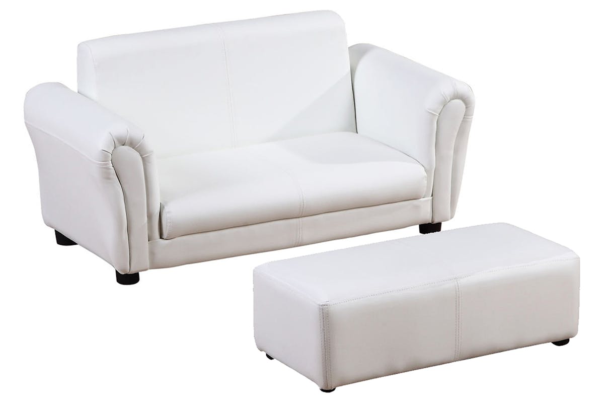 Homcom 2 Seater Childrens Sofa Chair with Footstool | White