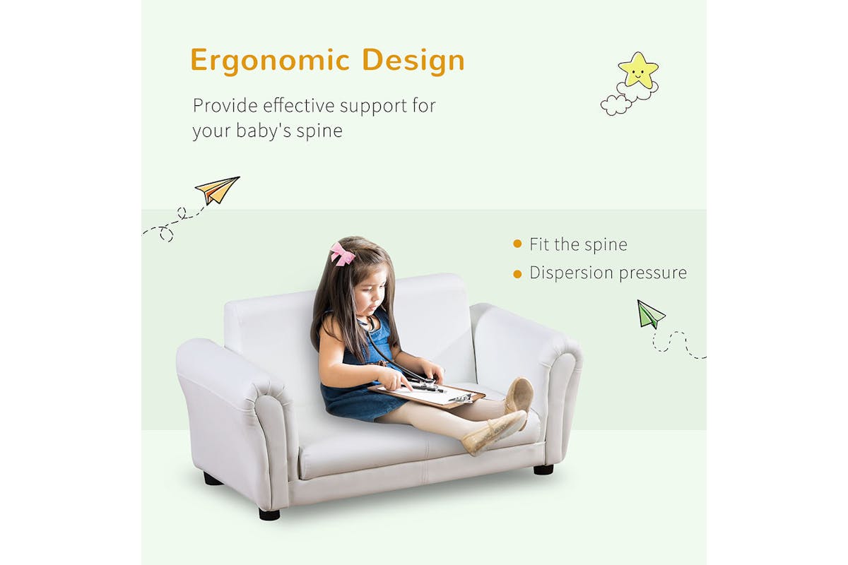 Homcom 2 Seater Childrens Sofa Chair with Footstool | White-3