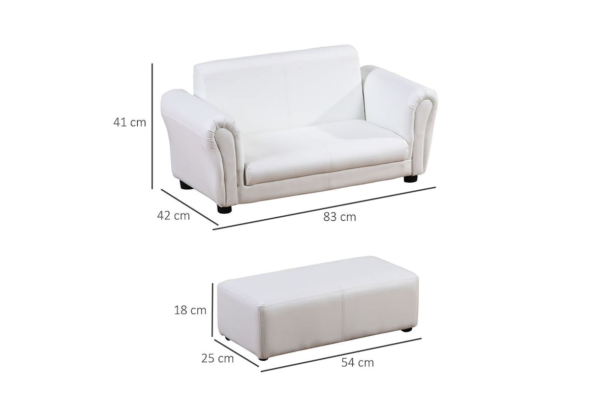Homcom 2 Seater Childrens Sofa Chair with Footstool | White-8