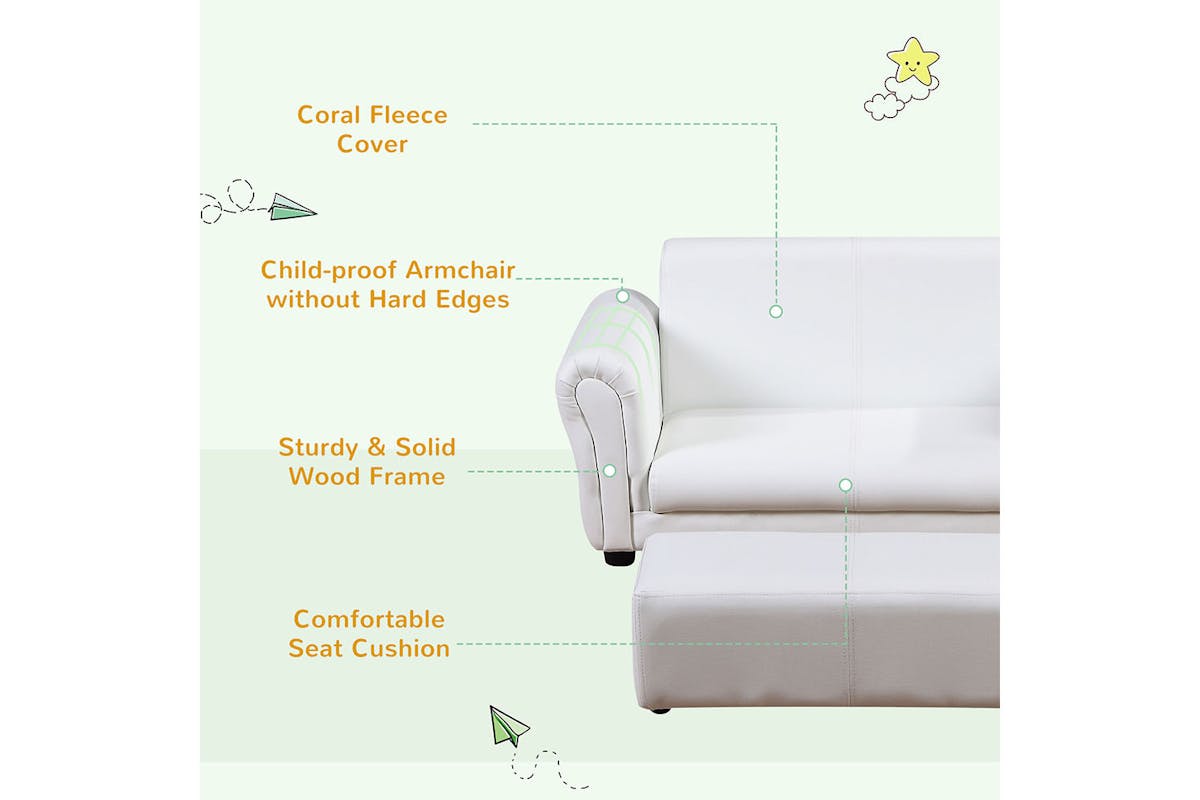 Homcom 2 Seater Childrens Sofa Chair with Footstool | White-5