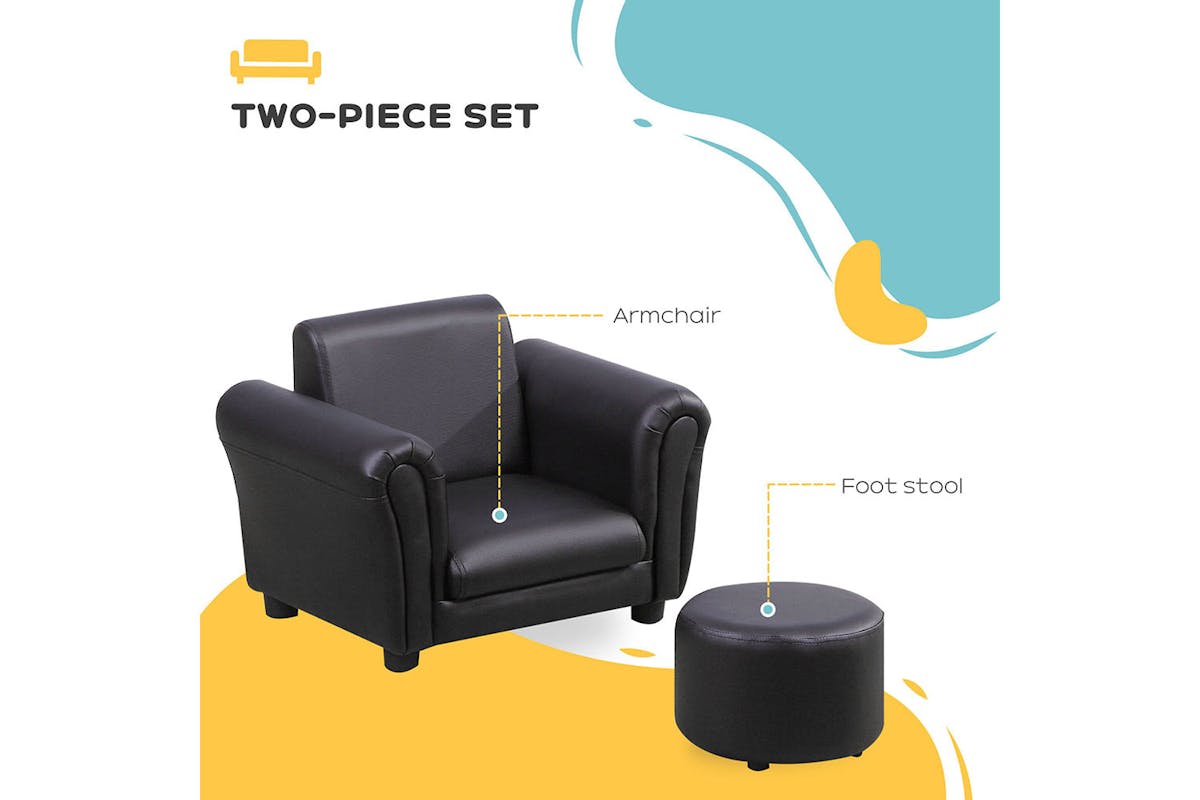 Homcom Childrens Armchair with Footstool | Black-3