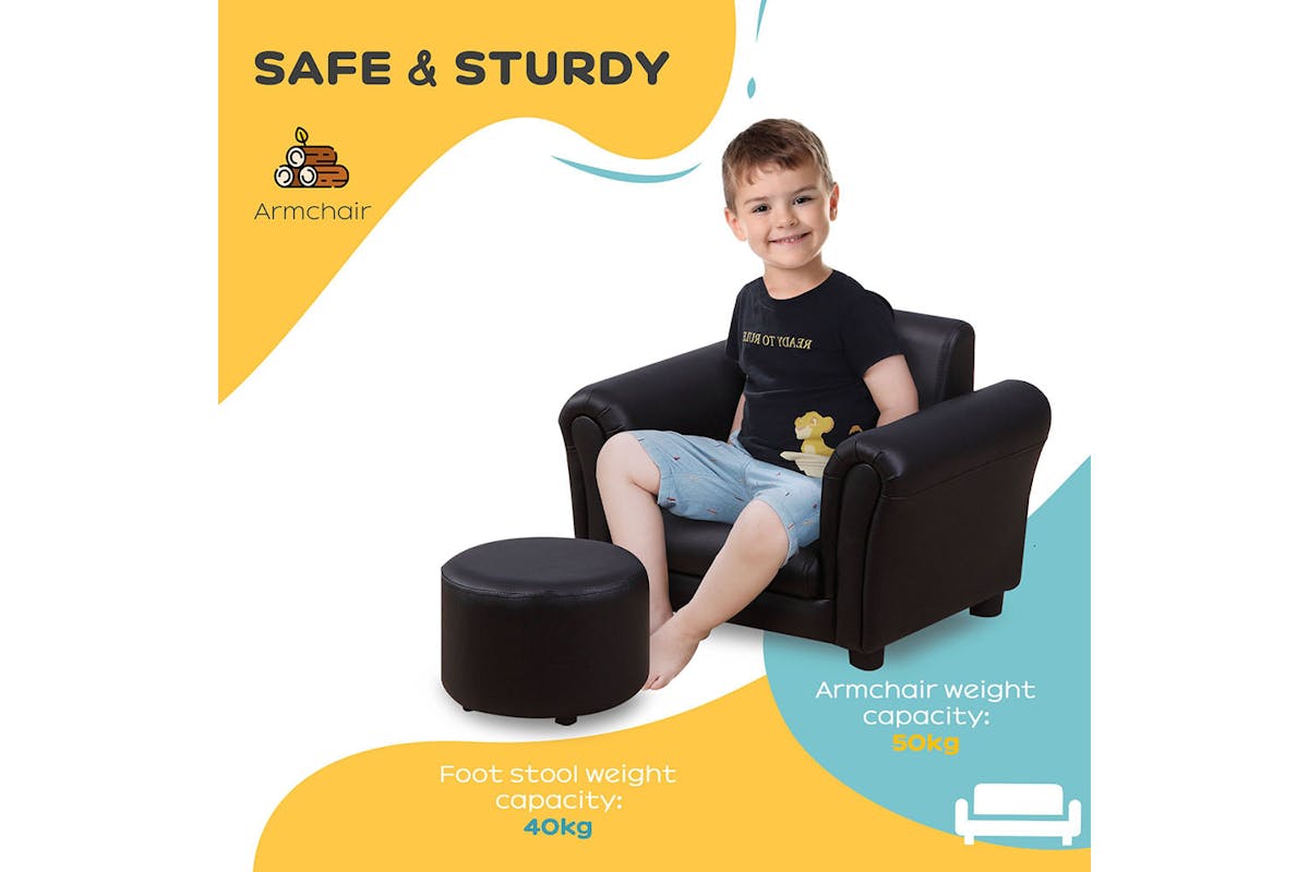 Homcom Childrens Armchair with Footstool | Black-4