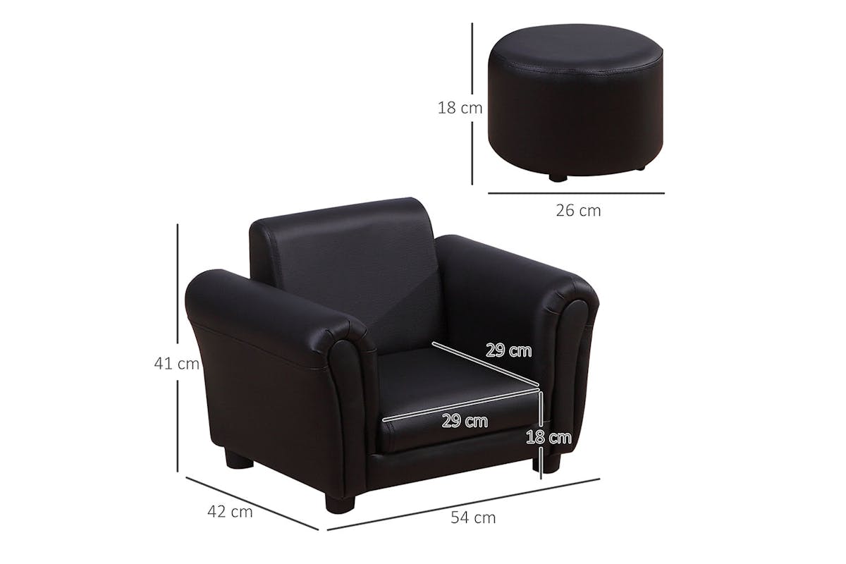Homcom Childrens Armchair with Footstool | Black-8