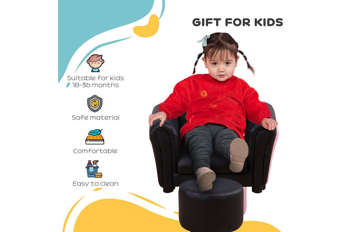 Homcom Childrens Armchair with Footstool | Black-5
