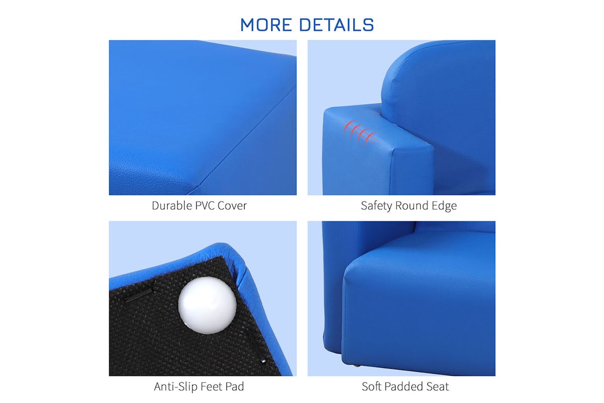Homcom 3 in 1 Table Chair Toddlercouch Childrens Sofa Set | Blue-4