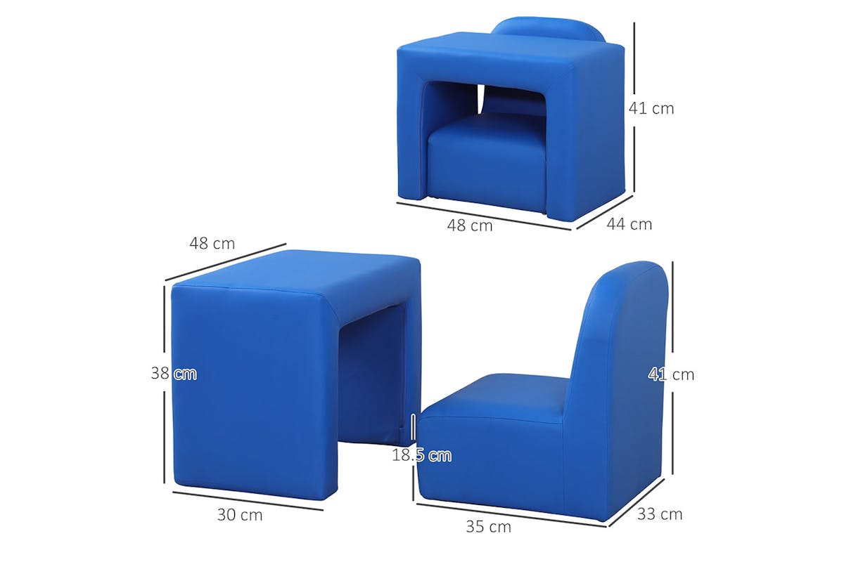 Homcom 3 in 1 Table Chair Toddlercouch Childrens Sofa Set | Blue-8