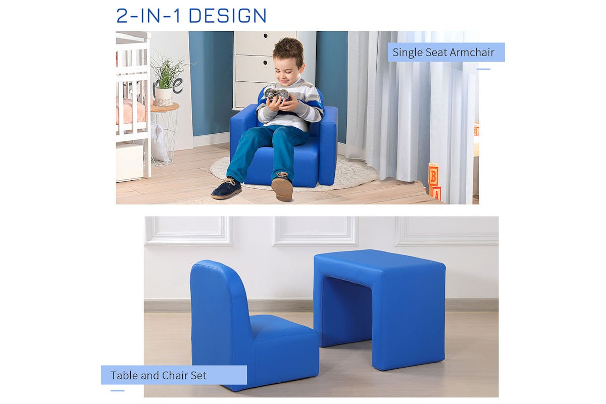 Homcom 3 in 1 Table Chair Toddlercouch Childrens Sofa Set | Blue-6