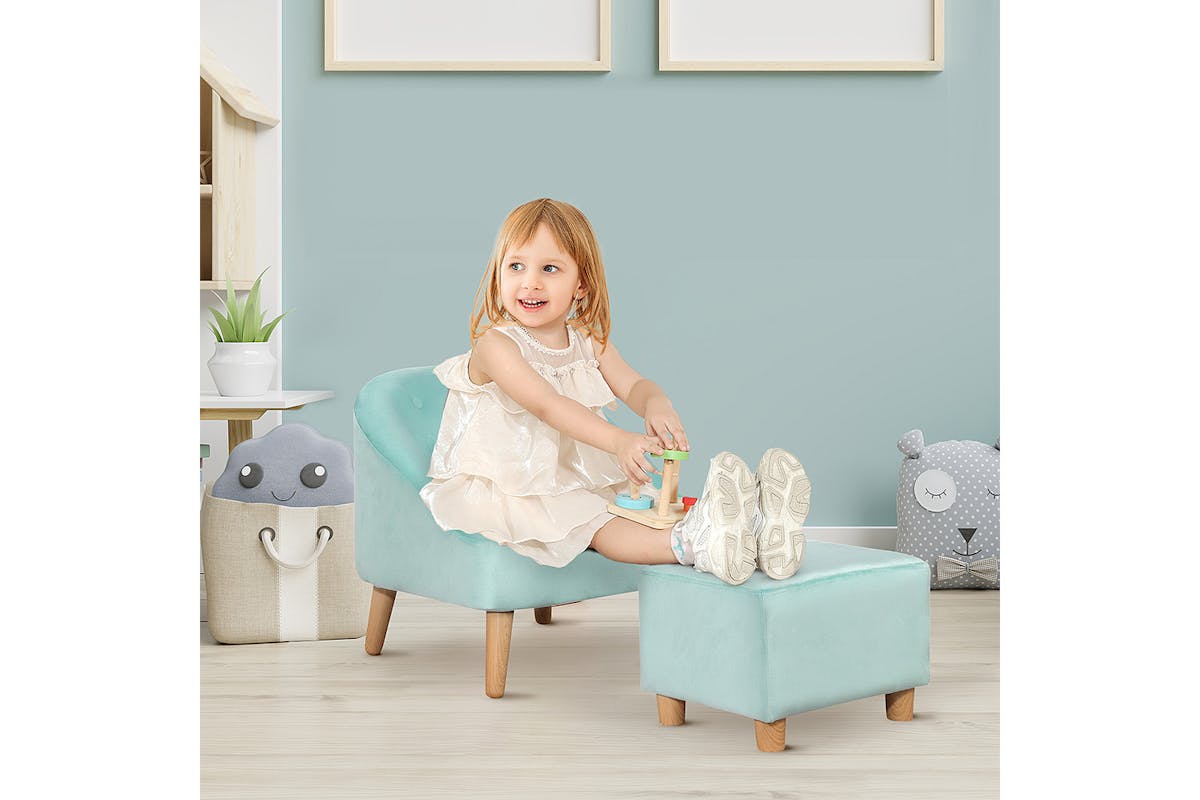 Homcom Childrens Armchair with Footrest | Blue-2