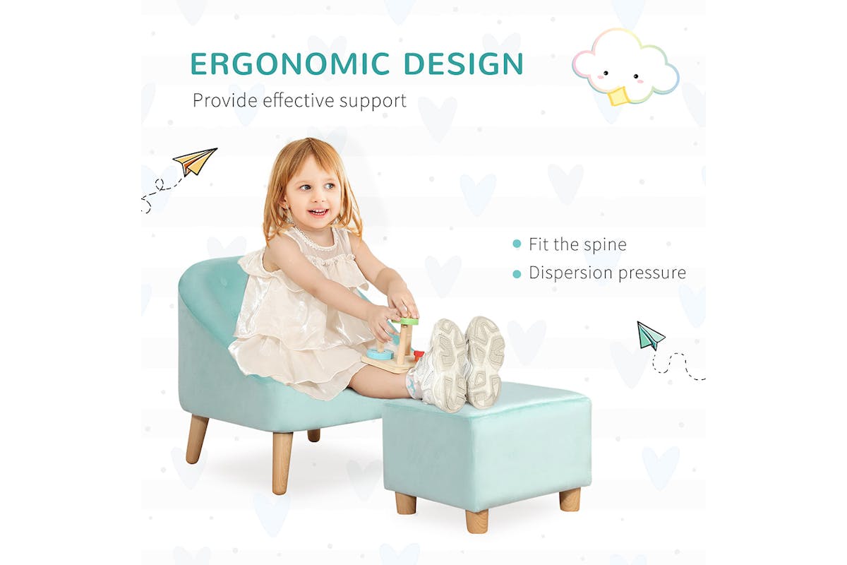 Homcom Childrens Armchair with Footrest | Blue-3