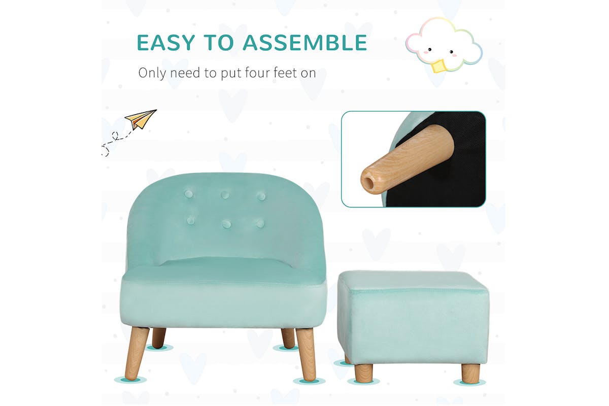 Homcom Childrens Armchair with Footrest | Blue-4