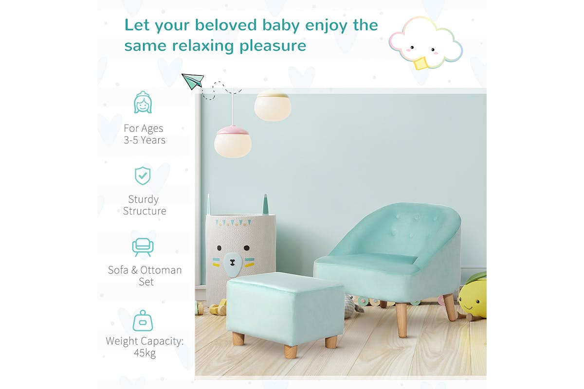 Homcom Childrens Armchair with Footrest | Blue-5