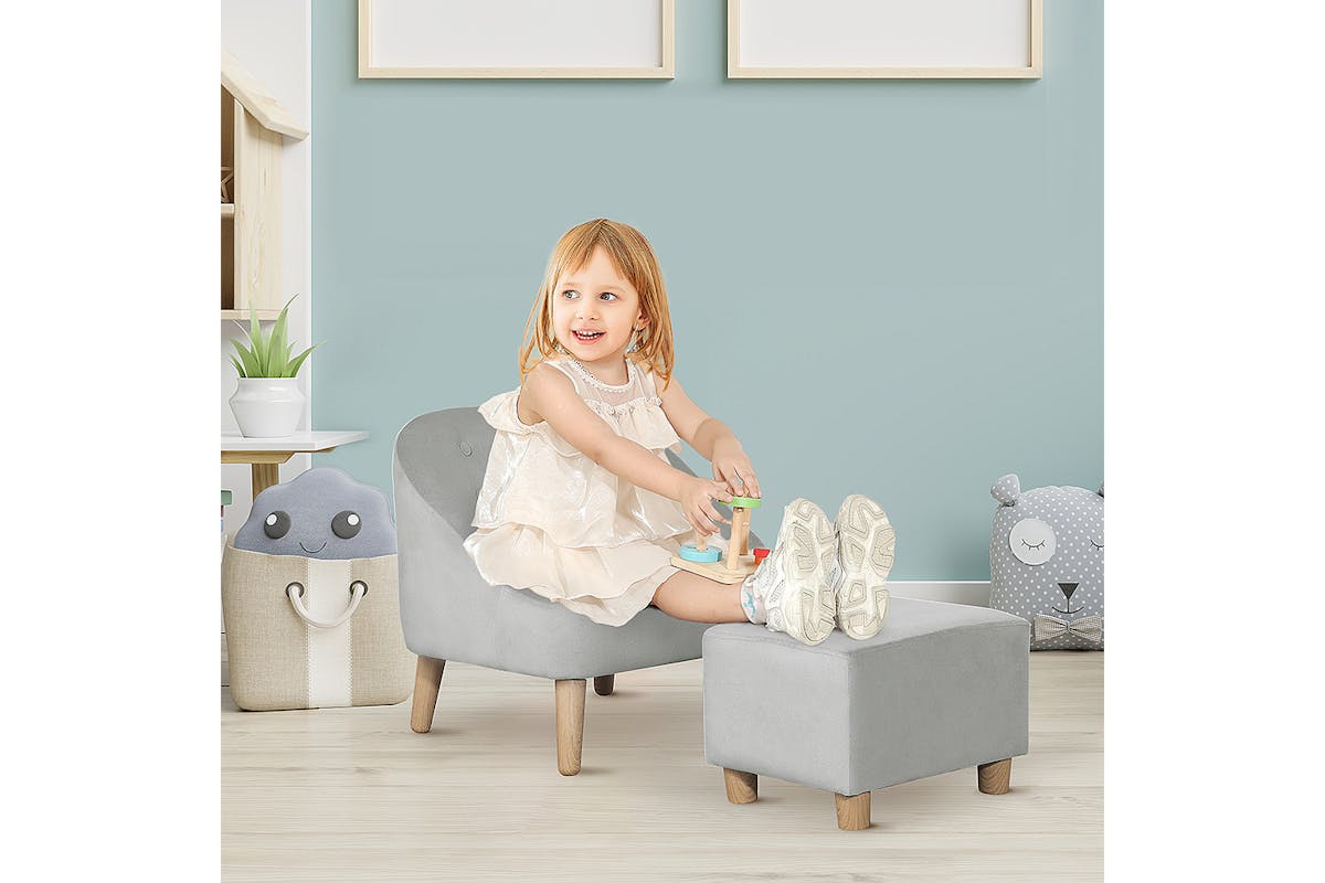 Homcom Children's Armchair with Footstool | Grey-2