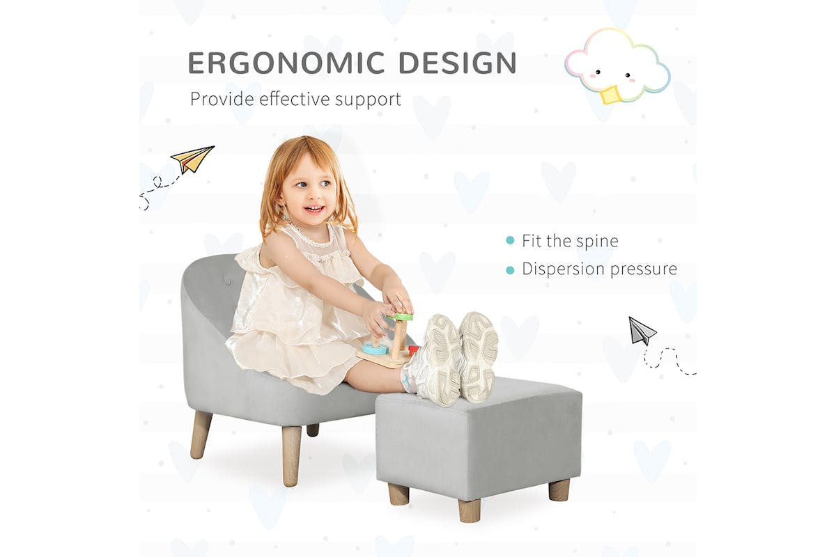 Homcom Children's Armchair with Footstool | Grey-3