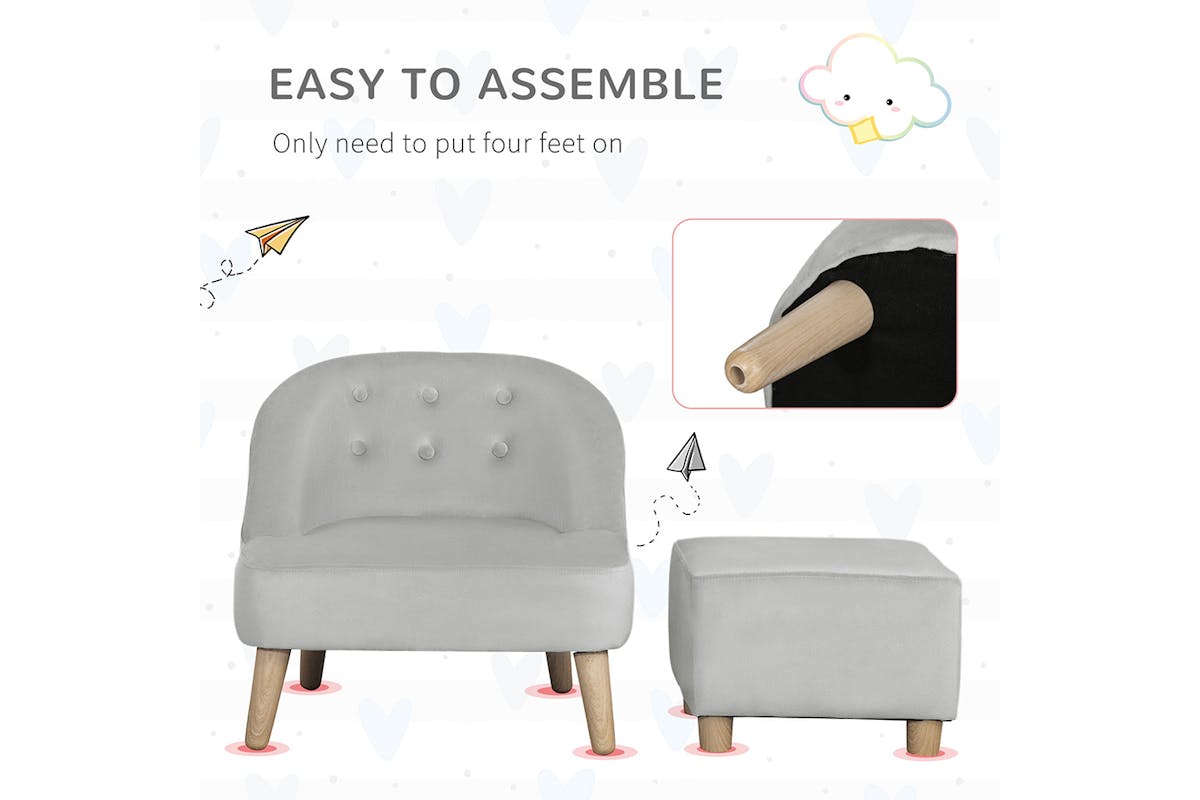 Homcom Children's Armchair with Footstool | Grey-7
