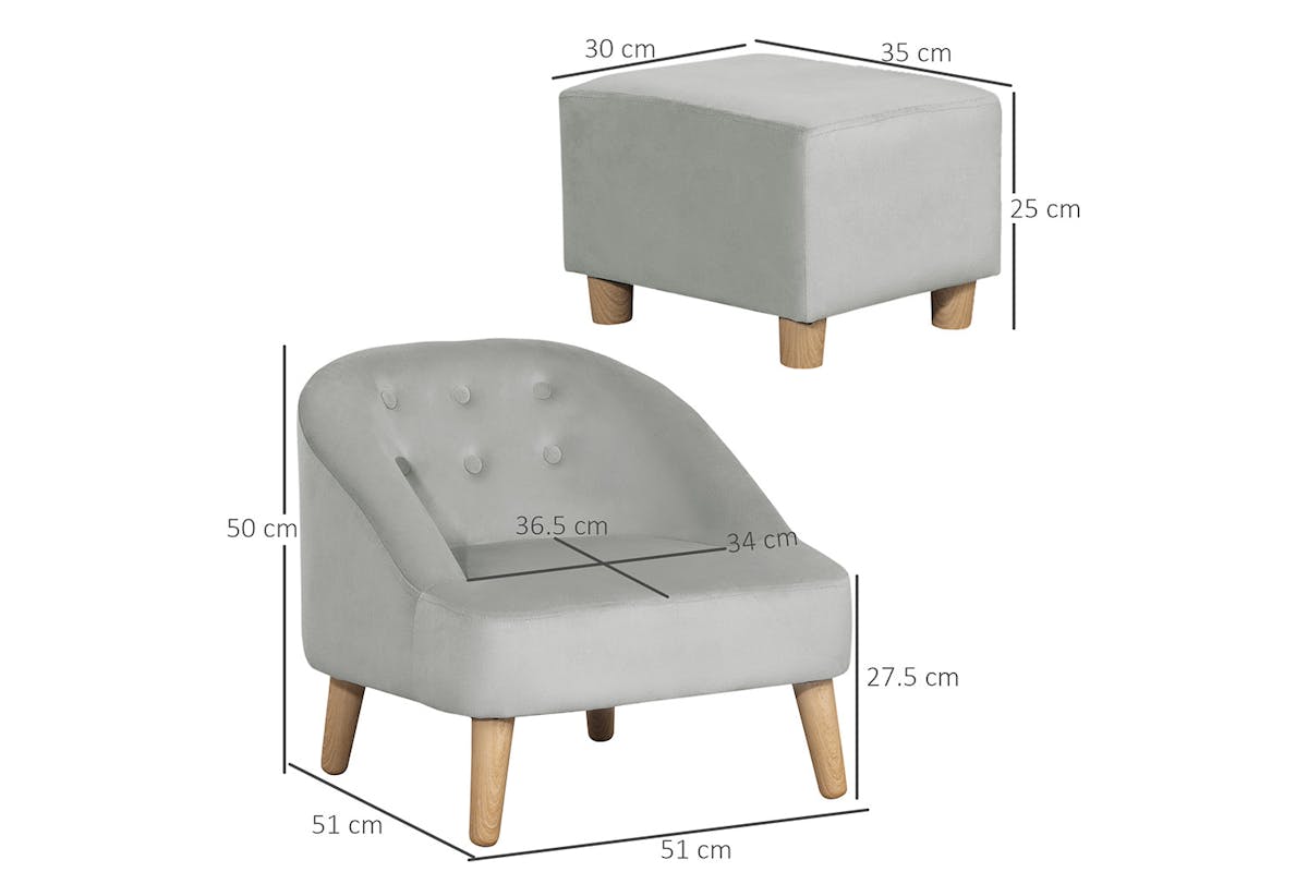 Homcom Children's Armchair with Footstool | Grey-8