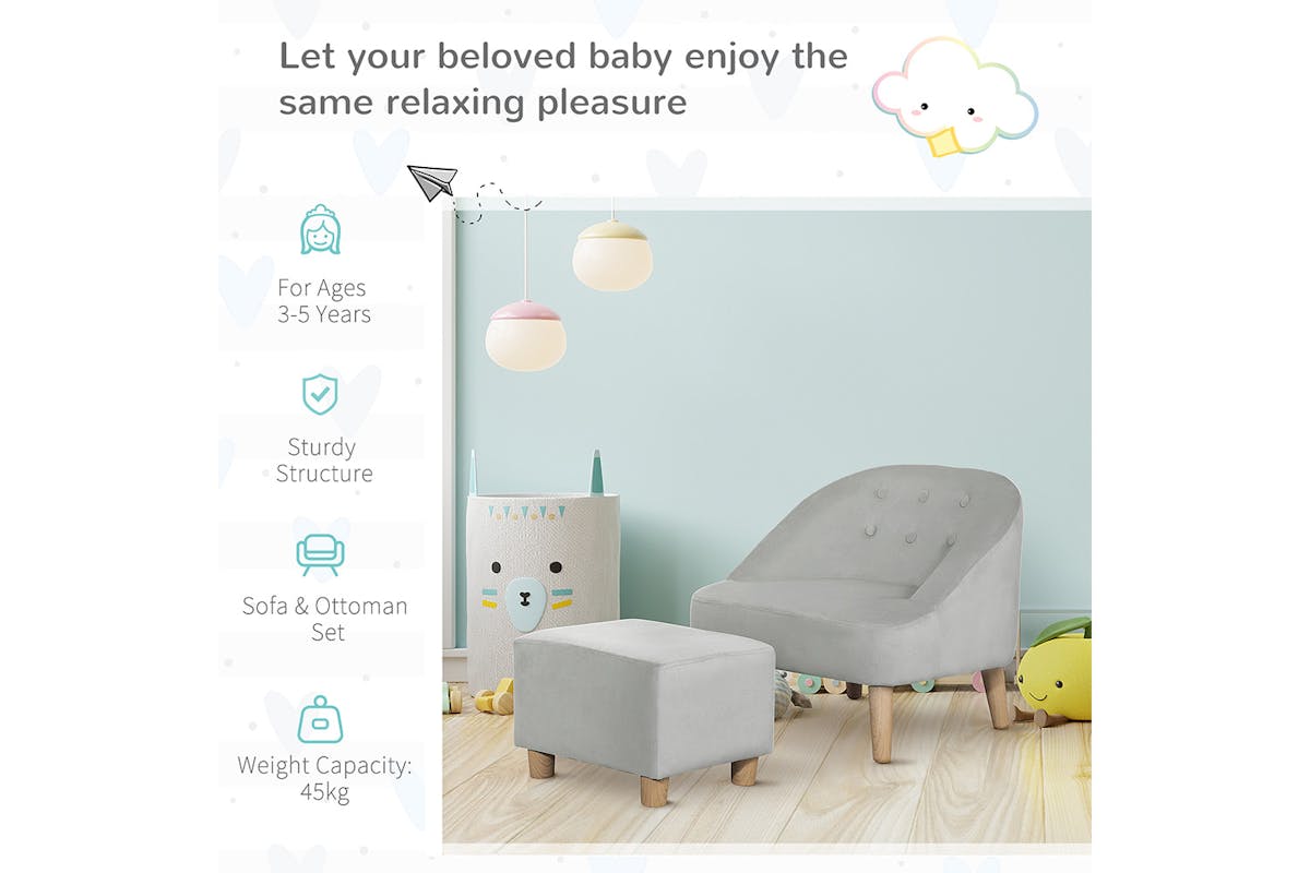 Homcom Children's Armchair with Footstool | Grey-5