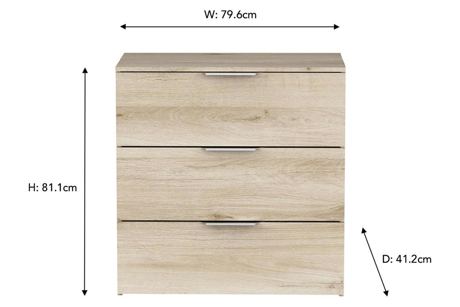 Ghost Chest of Drawer | 3 Drawer | Oak Effect-2