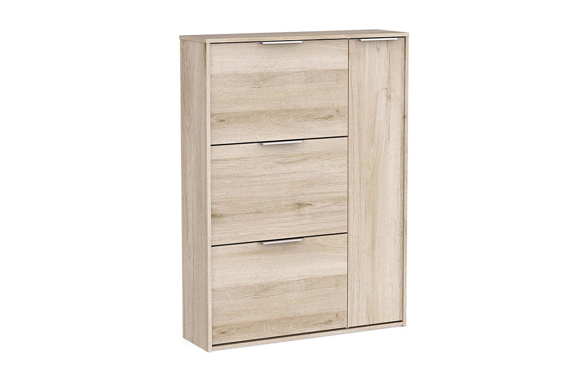 Ghost Shoe Storage Cabinet | 1 Door + 3 Compartments | Oak Effect-5