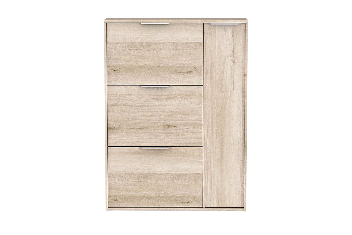 Ghost Shoe Storage Cabinet | 1 Door + 3 Compartments | Oak Effect
