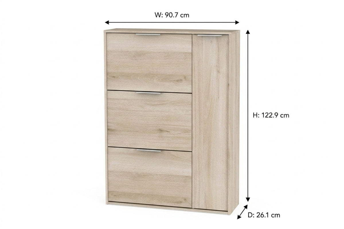 Ghost Shoe Storage Cabinet | 1 Door + 3 Compartments | Oak Effect-3