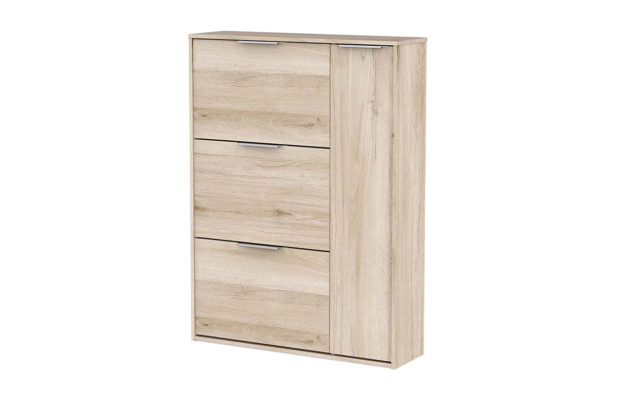 Ghost Shoe Storage Cabinet | 1 Door + 3 Compartments | Oak Effect-4