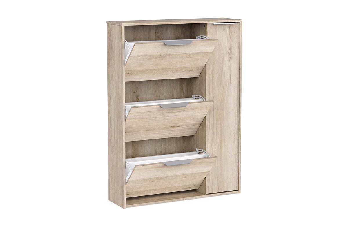Ghost Shoe Storage Cabinet | 1 Door + 3 Compartments | Oak Effect-7