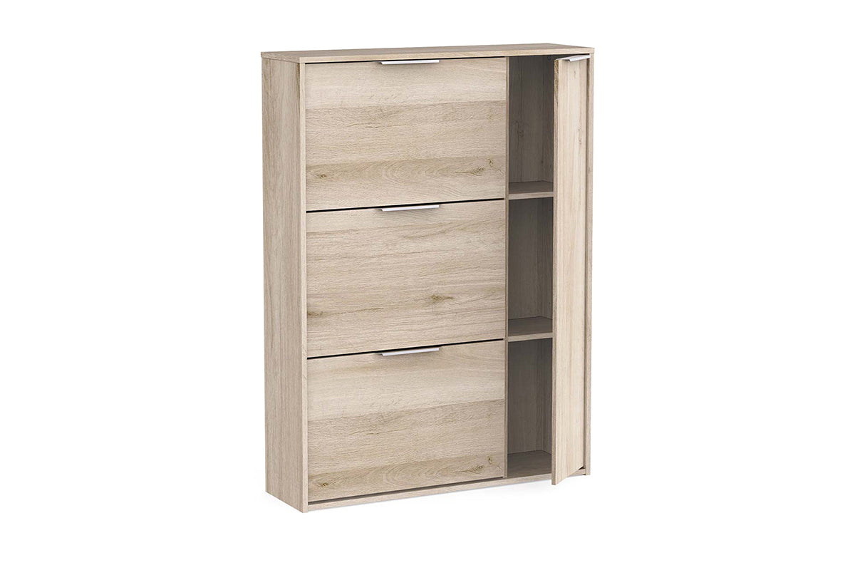 Ghost Shoe Storage Cabinet | 1 Door + 3 Compartments | Oak Effect-6