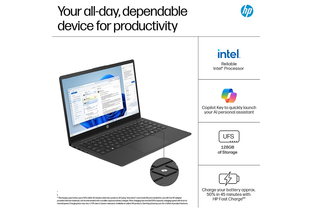 HP 14-ep2000na 14" Intel N150 | 8GB | 128GB | Jet Black | Intel Graphics (Power Supply Not Included)-8