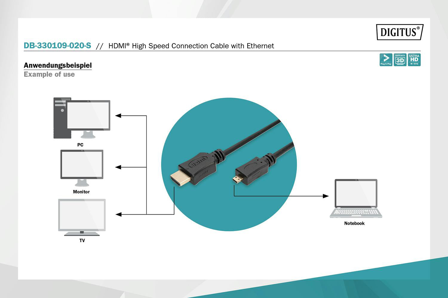 Digitus HDMI Type-D to Type-A Cable | 2m-5