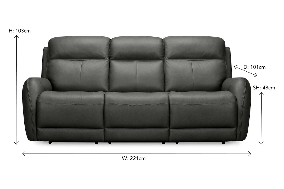 Harri 3 Seater Sofa | Leather | Power Recliner | Zero Gravity  | Charcoal-2
