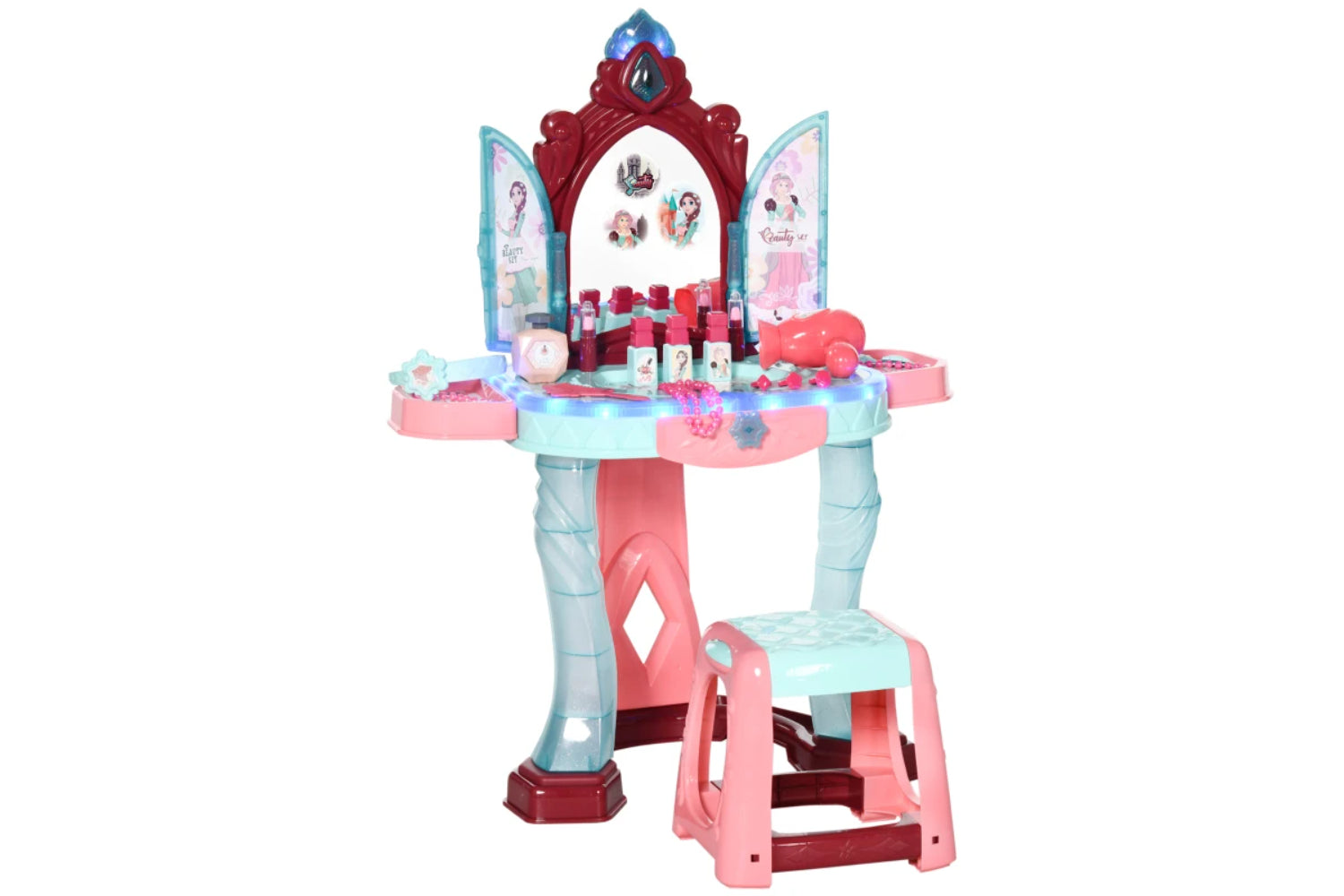 Homcom Childrens Vanity Table with Lights | Blue/Pink