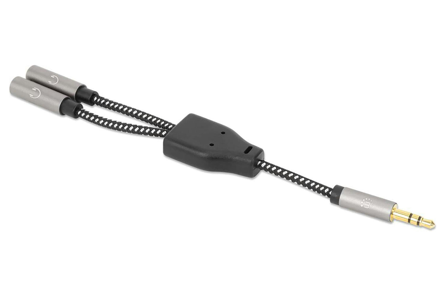 Manhattan Stereo Audio Aux Headphone Y-Splitter Cable | Black/Silver-3