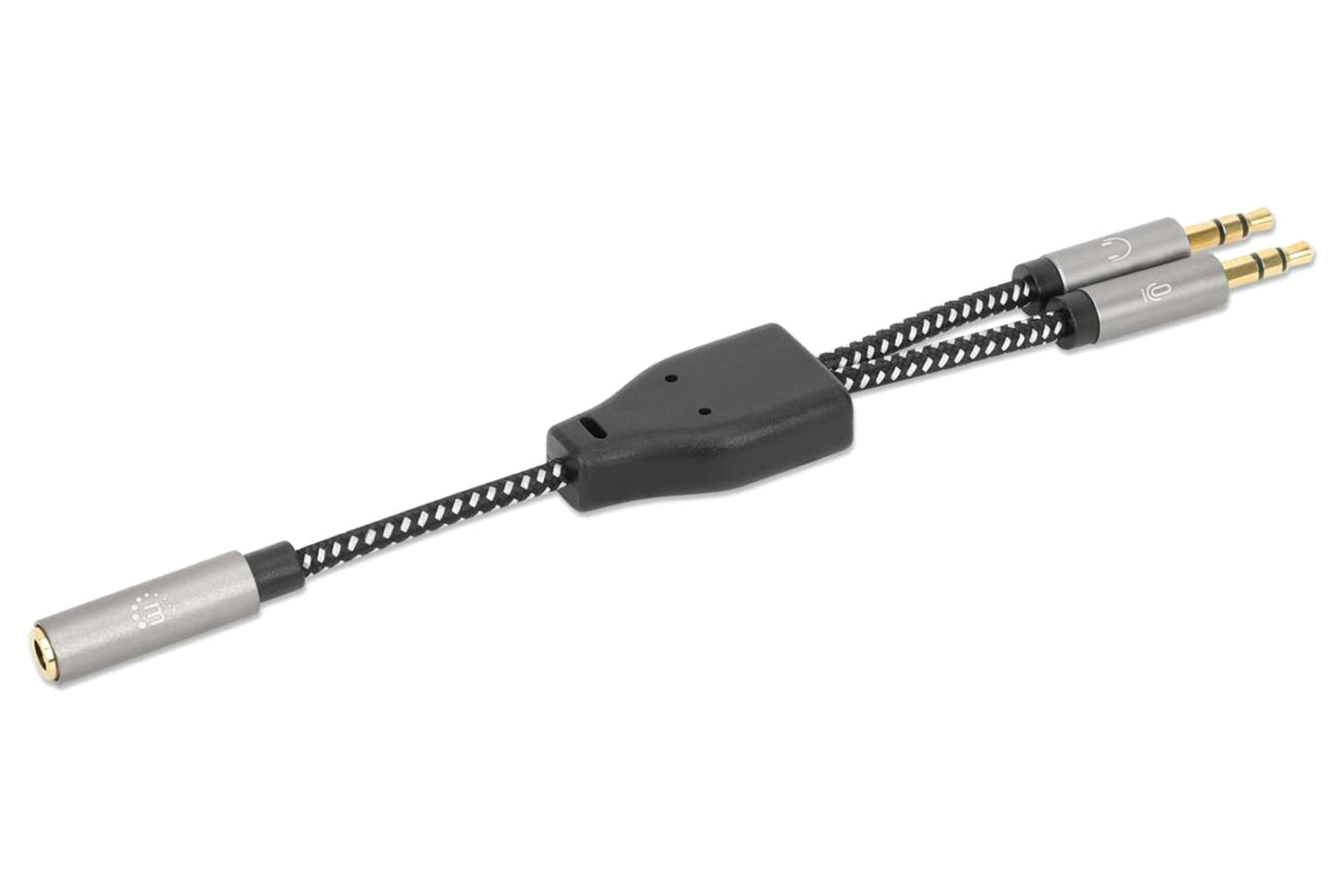 Manhattan Stereo Audio Aux Y-Splitter with Headset Adapter Cable | Black & Silver-6