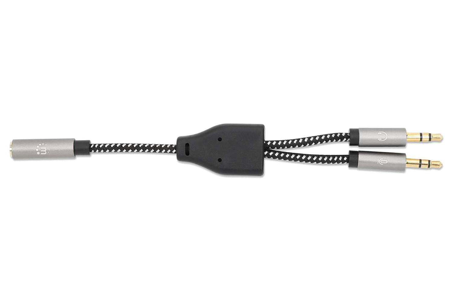 Manhattan Stereo Audio Aux Y-Splitter with Headset Adapter Cable | Black & Silver-3