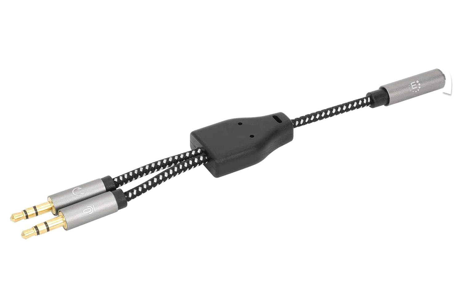 Manhattan Stereo Audio Aux Y-Splitter with Headset Adapter Cable | Black & Silver-4