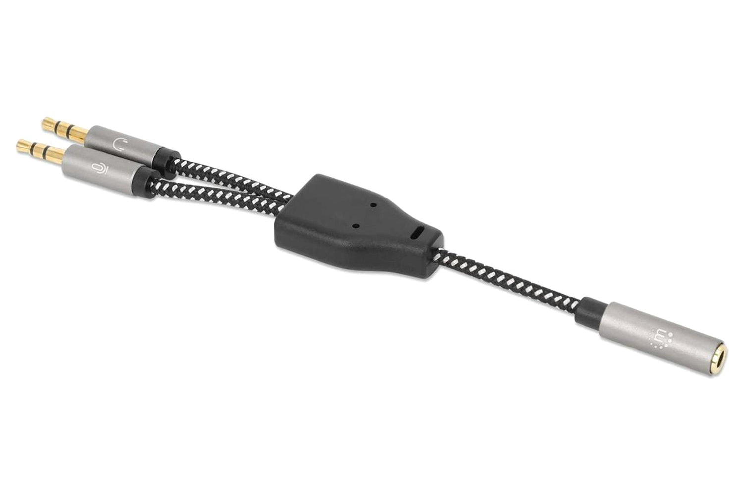Manhattan Stereo Audio Aux Y-Splitter with Headset Adapter Cable | Black & Silver-5
