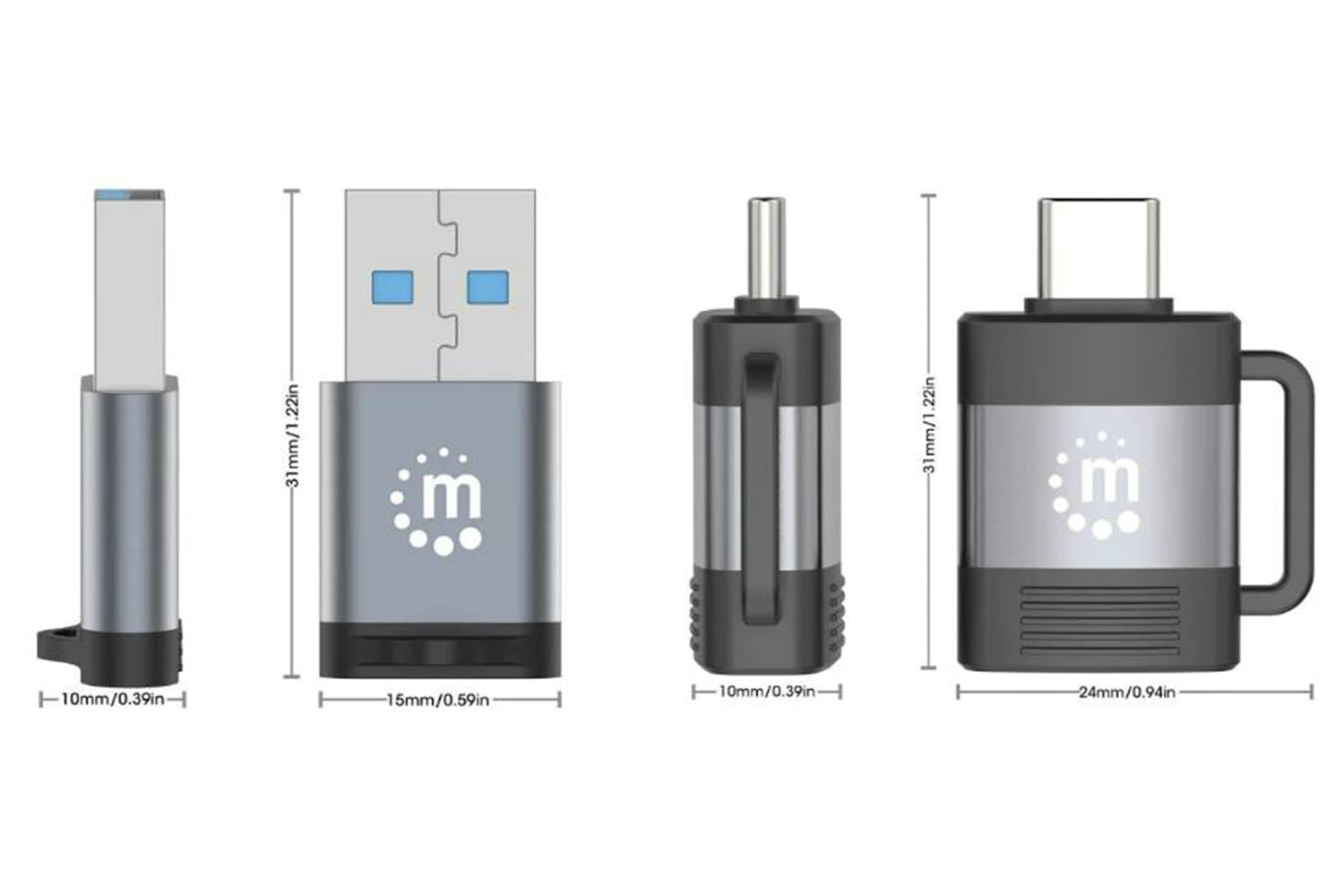 Manhattan USB-C to USB-A & USB-A to USB-C Adapters | Set of 2-5