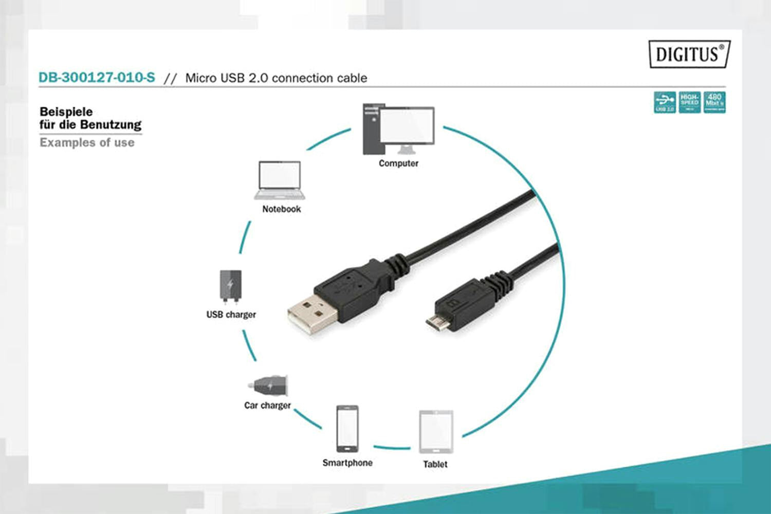 Digitus Premium USB 2.0 Connection USB-A to Micro-B Cable | 1m-3