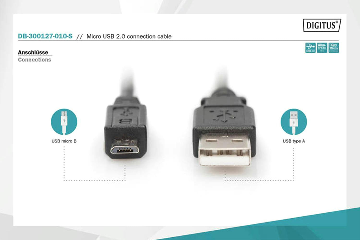Digitus Premium USB 2.0 Connection USB-A to Micro-B Cable | 1m-4